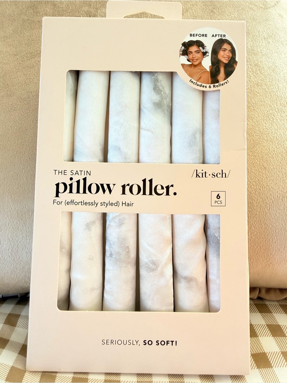 Kitsch Satin Pillow Roller Set - White Marble with Silver Accents